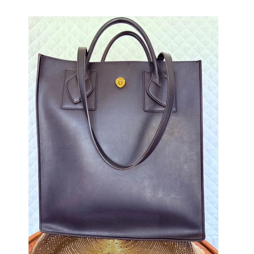 Anne Klein Vintage City Chic Black Lion Head Tote Shoulder Bag Logo